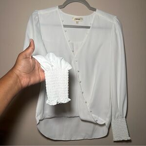 L'AGENCE Ivory Enzo Cross Front Blouse Smocked Cuffs Size XXS